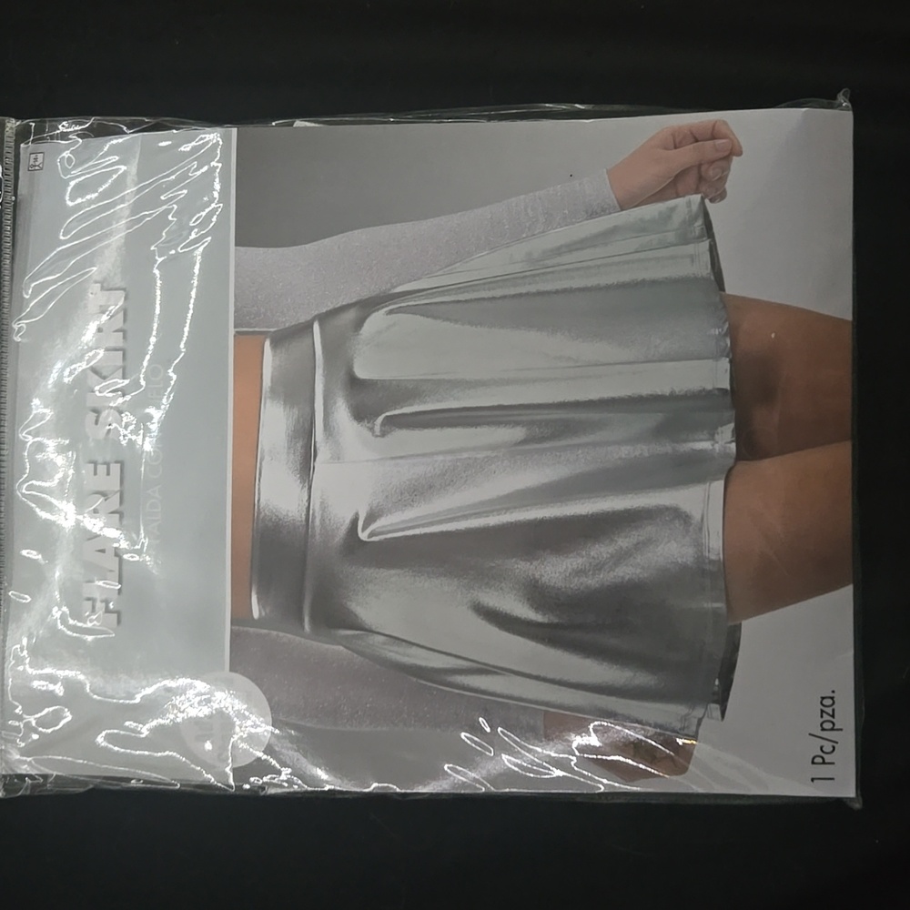 NWT Silver Metallic Flare Skater Skirt